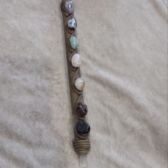 Chakra wand vintage handmade crystal points mult healing stone 16" long - Picture 1 of 10